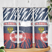 Russia Athletics Skinny Tumbler with Soccer Ball, National Emblem, and Grunge Flag Design