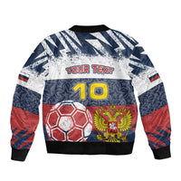 Personalized Russia Athletics Sleeve Zip Bomber Jacket with Soccer Ball, National Emblem, and Grunge Flag Design
