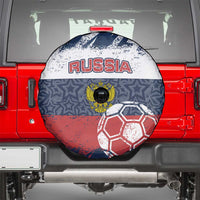 Russia Athletics Spare Tire Cover with Soccer Ball, National Emblem, and Grunge Flag Design