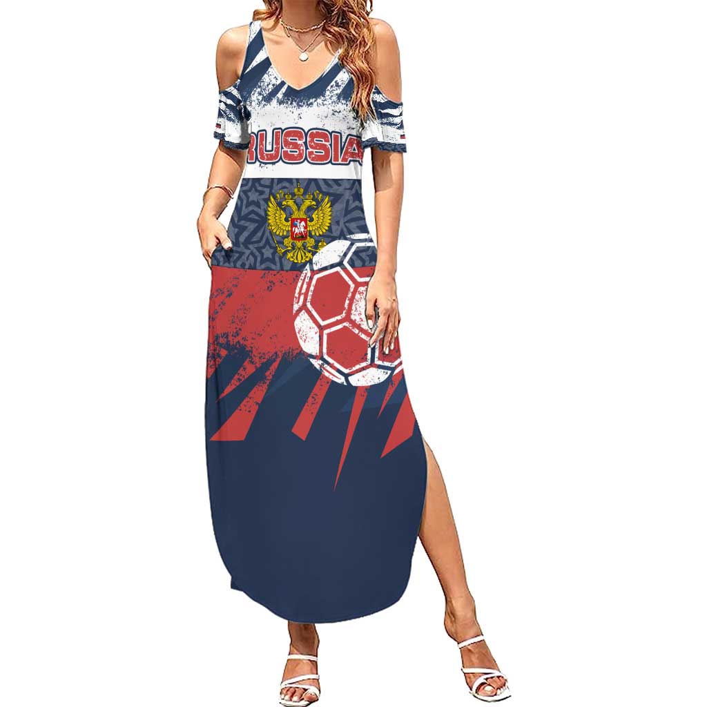 Personalized Russia Athletics Summer Maxi Dress with Soccer Ball, National Emblem, and Grunge Flag Design