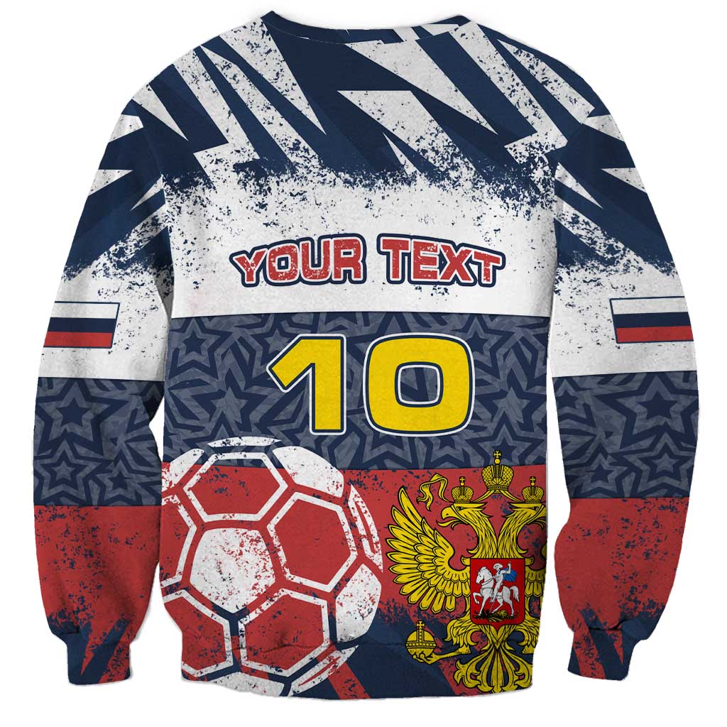 Personalized Russia Athletics Sweatshirt with Soccer Ball, National Emblem, and Grunge Flag Design