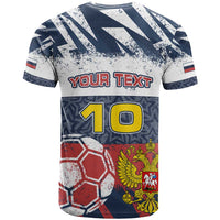 Personalized Russia Athletics T Shirt with Soccer Ball, National Emblem, and Grunge Flag Design