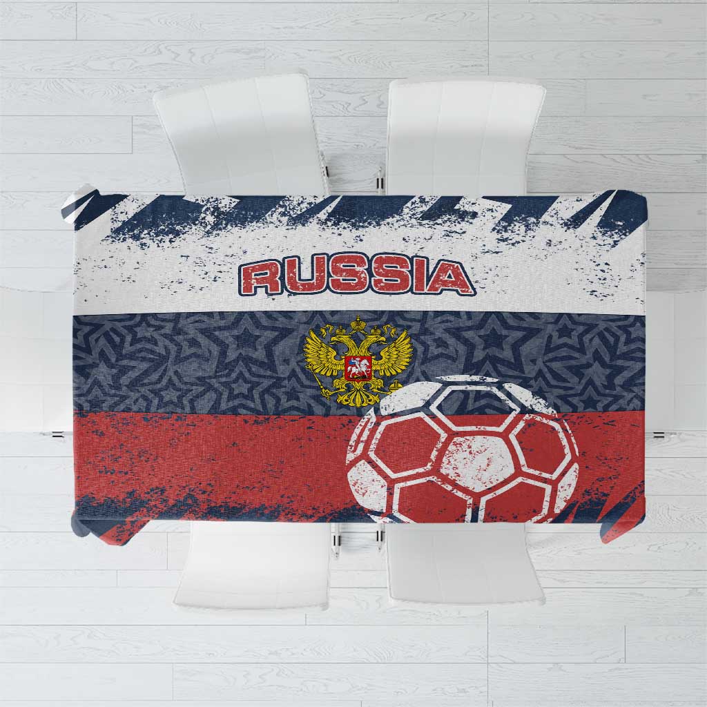 Russia Athletics Tablecloth with Soccer Ball, National Emblem, and Grunge Flag Design