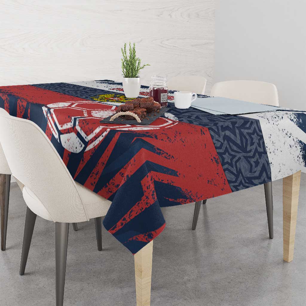 Russia Athletics Tablecloth with Soccer Ball, National Emblem, and Grunge Flag Design