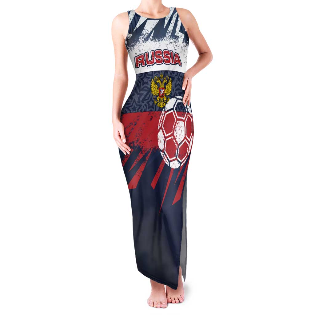 Personalized Russia Athletics Tank Maxi Dress with Soccer Ball, National Emblem, and Grunge Flag Design