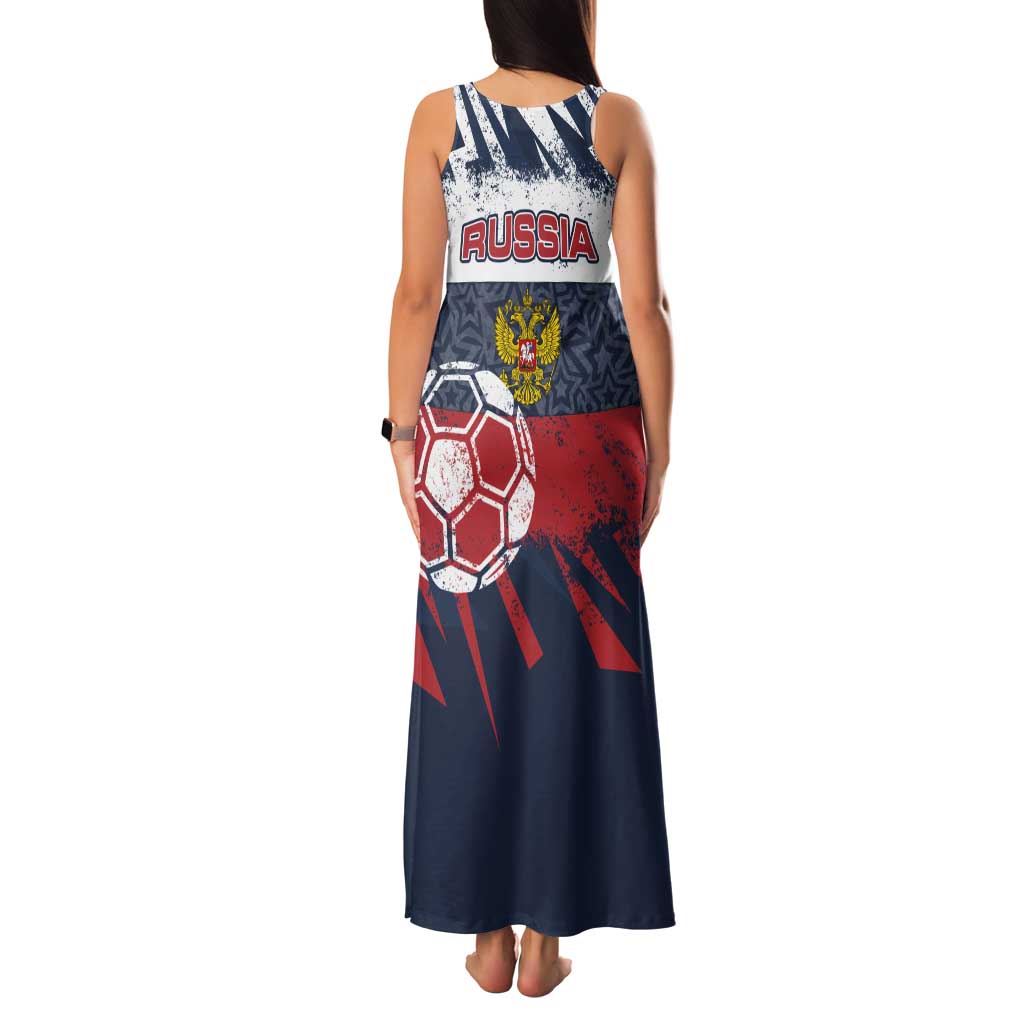 Personalized Russia Athletics Tank Maxi Dress with Soccer Ball, National Emblem, and Grunge Flag Design