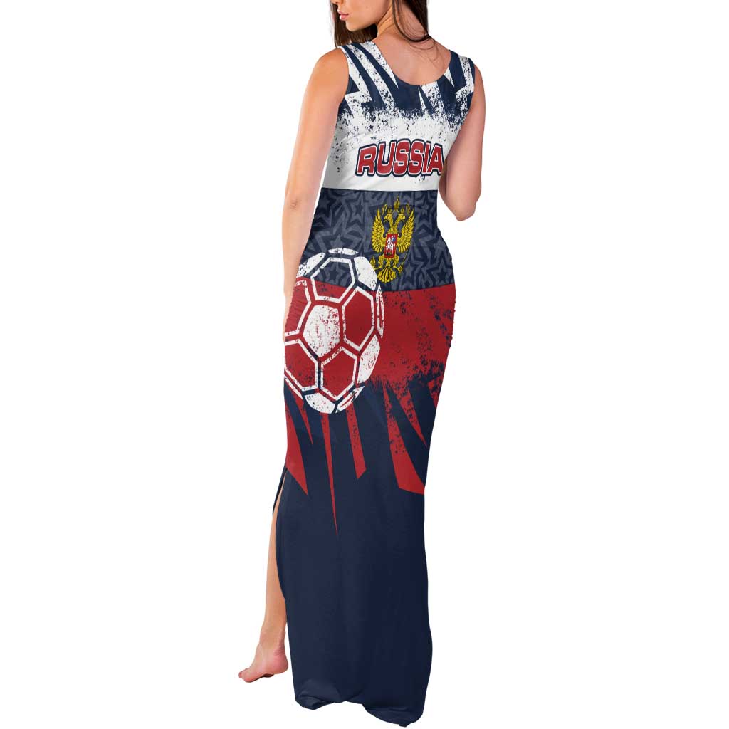 Personalized Russia Athletics Tank Maxi Dress with Soccer Ball, National Emblem, and Grunge Flag Design
