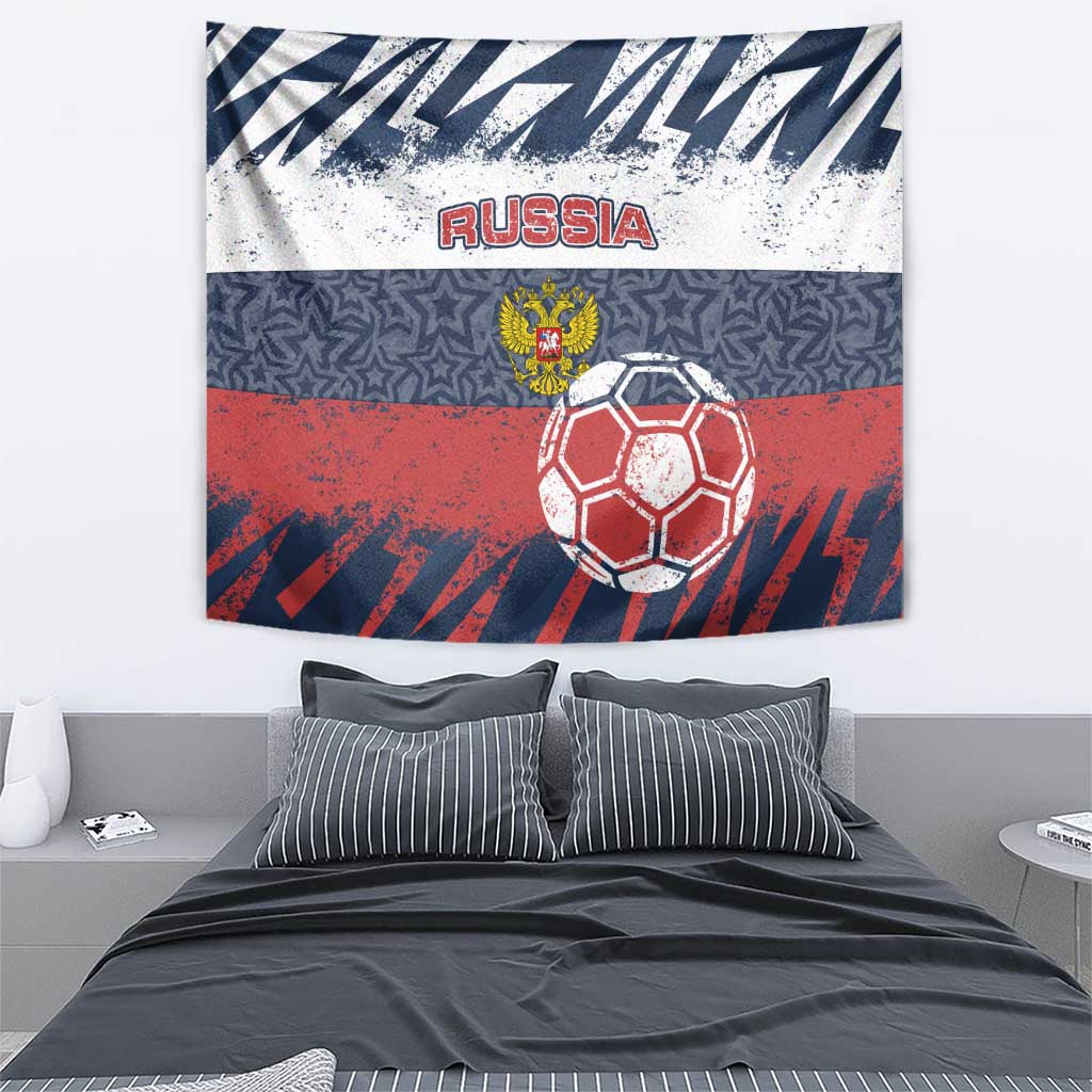 Russia Athletics Tapestry with Soccer Ball, National Emblem, and Grunge Flag Design