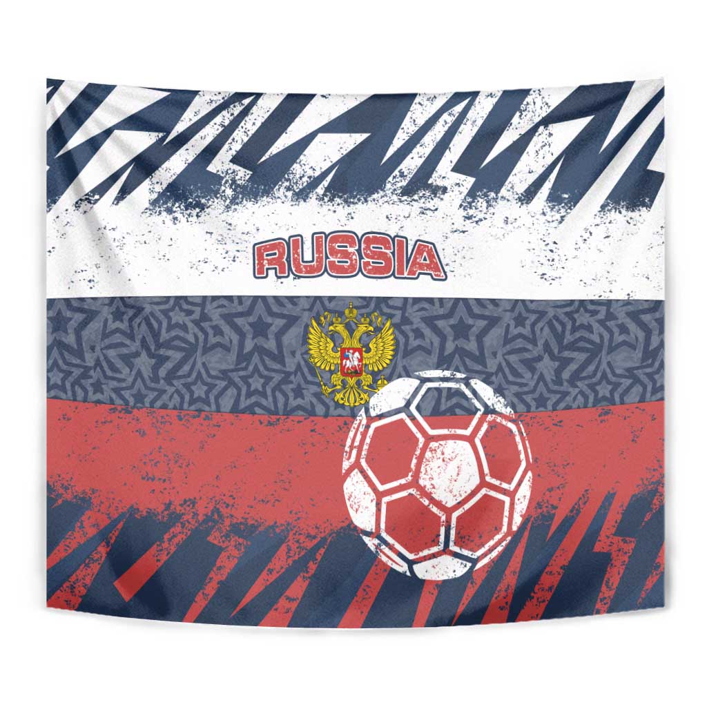 Russia Athletics Tapestry with Soccer Ball, National Emblem, and Grunge Flag Design