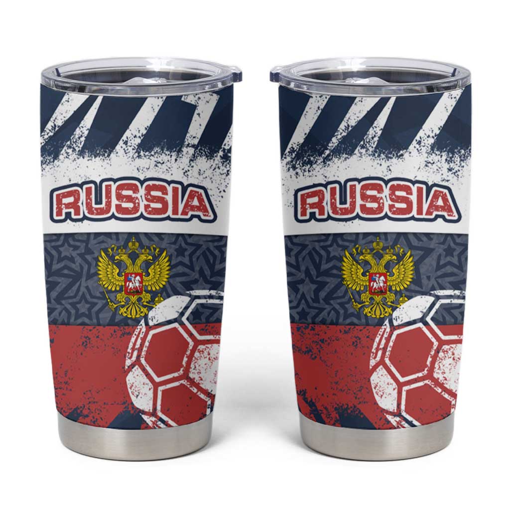 Russia Athletics Tumbler Cup with Soccer Ball, National Emblem, and Grunge Flag Design