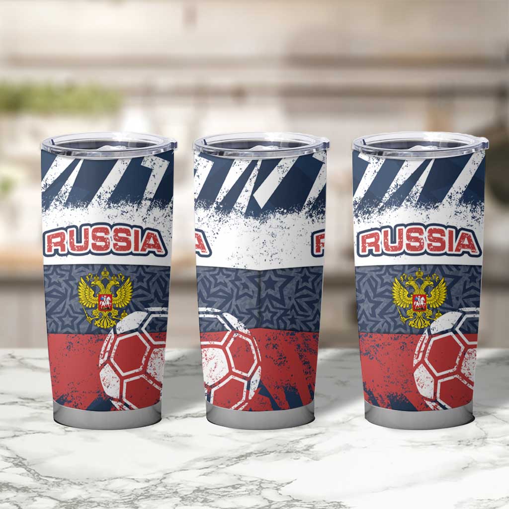 Russia Athletics Tumbler Cup with Soccer Ball, National Emblem, and Grunge Flag Design