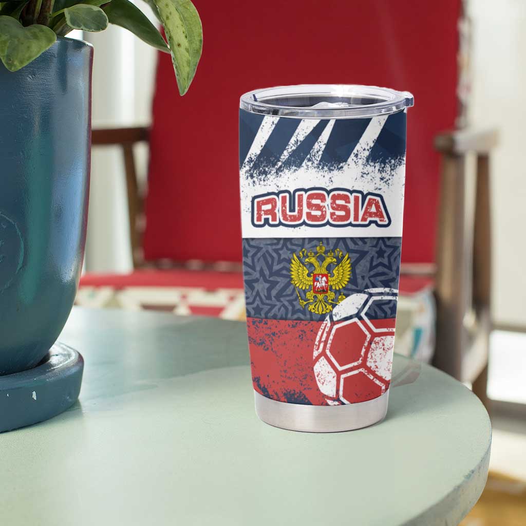 Russia Athletics Tumbler Cup with Soccer Ball, National Emblem, and Grunge Flag Design