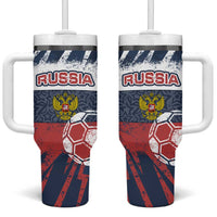 Russia Athletics Tumbler With Handle with Soccer Ball, National Emblem, and Grunge Flag Design