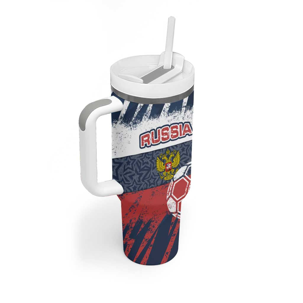 Russia Athletics Tumbler With Handle with Soccer Ball, National Emblem, and Grunge Flag Design