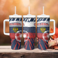 Russia Athletics Tumbler With Handle with Soccer Ball, National Emblem, and Grunge Flag Design