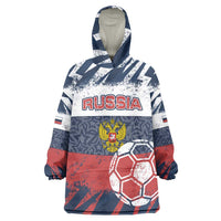 Personalized Russia Athletics Wearable Blanket Hoodie with Soccer Ball, National Emblem, and Grunge Flag Design
