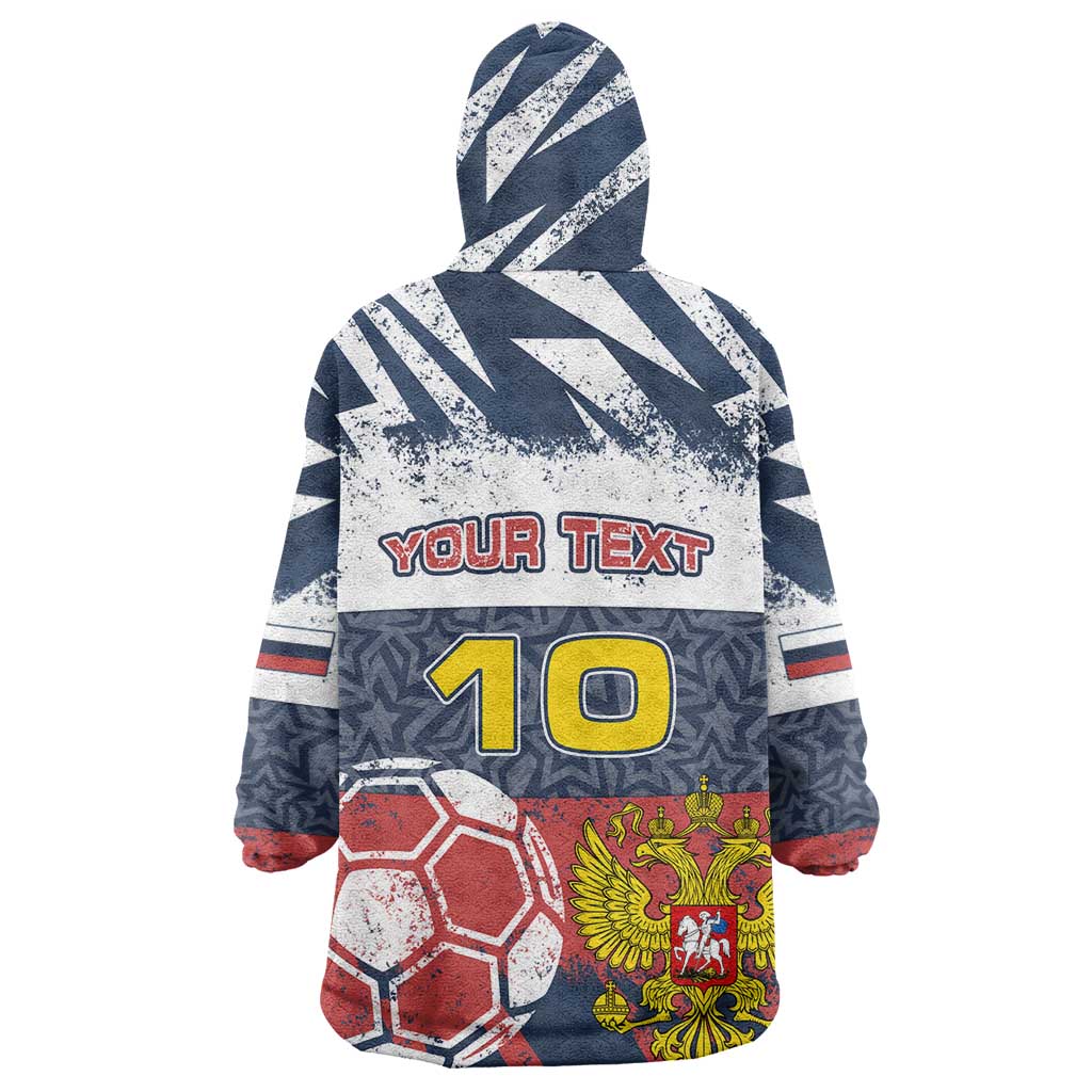 Personalized Russia Athletics Wearable Blanket Hoodie with Soccer Ball, National Emblem, and Grunge Flag Design