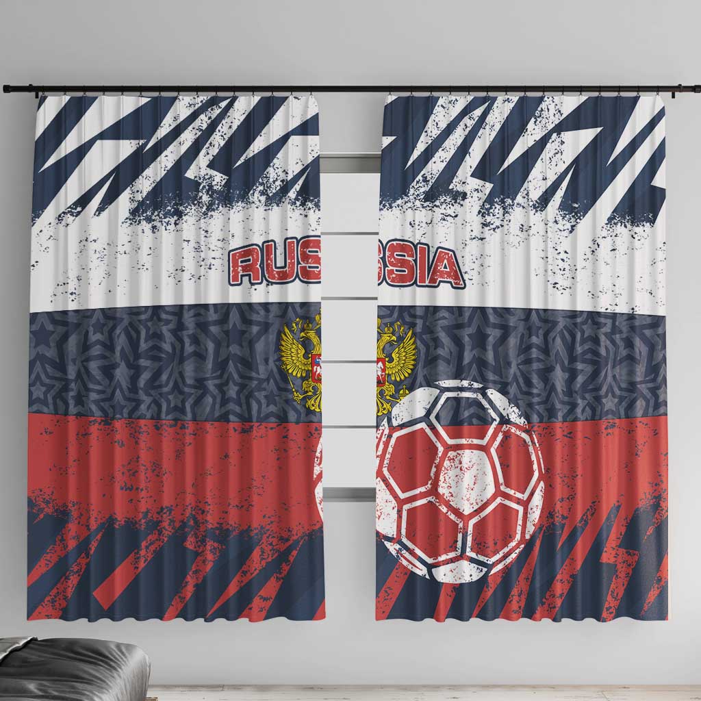 Russia Athletics Window Curtain with Soccer Ball, National Emblem, and Grunge Flag Design