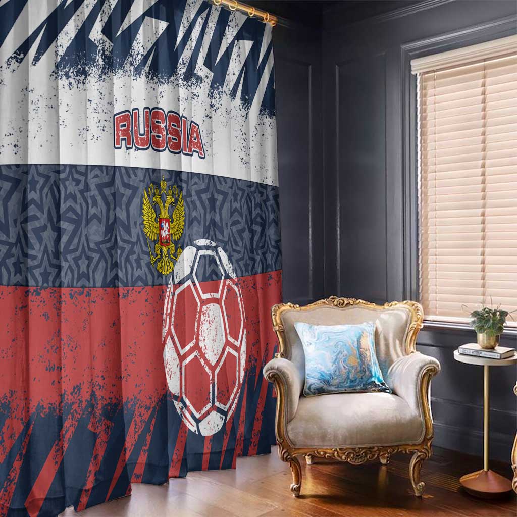 Russia Athletics Window Curtain with Soccer Ball, National Emblem, and Grunge Flag Design