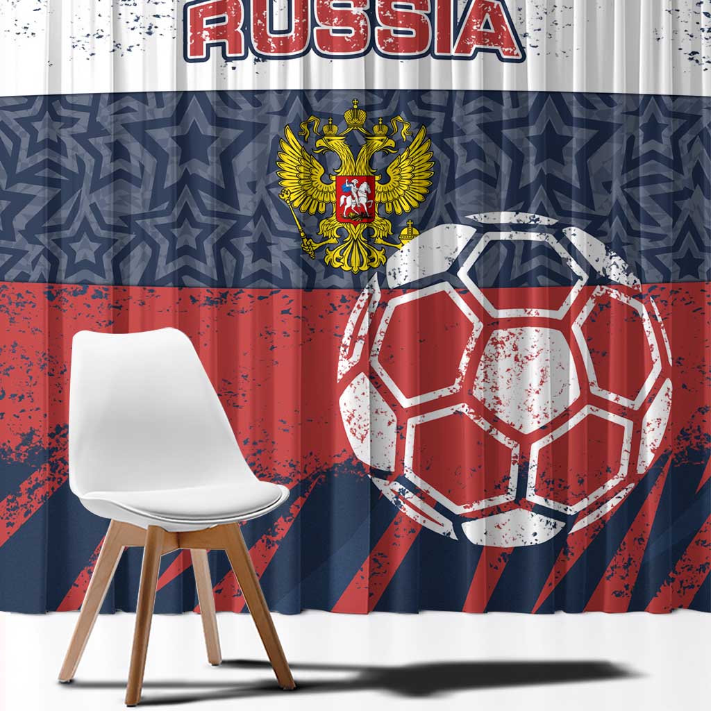 Russia Athletics Window Curtain with Soccer Ball, National Emblem, and Grunge Flag Design