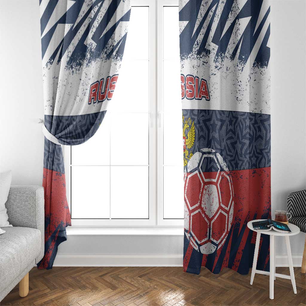 Russia Athletics Window Curtain with Soccer Ball, National Emblem, and Grunge Flag Design