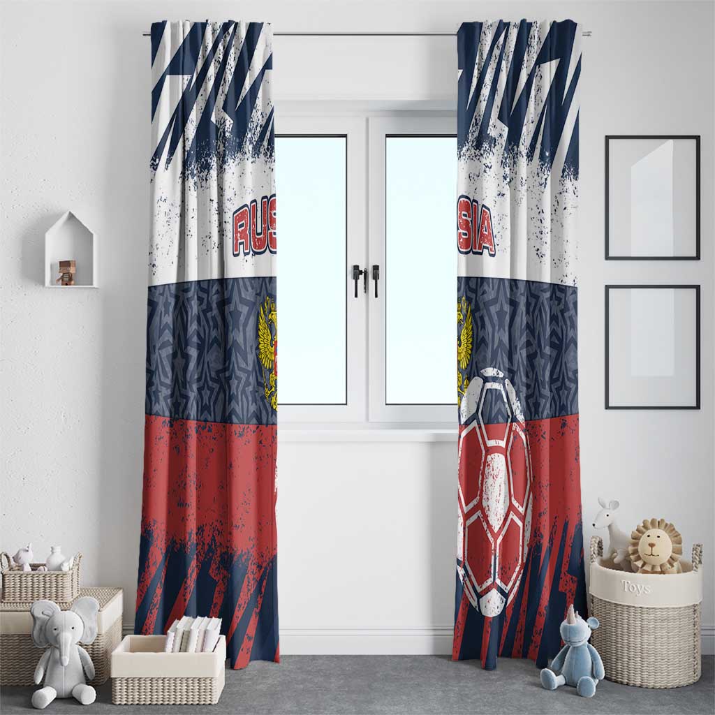 Russia Athletics Window Curtain with Soccer Ball, National Emblem, and Grunge Flag Design