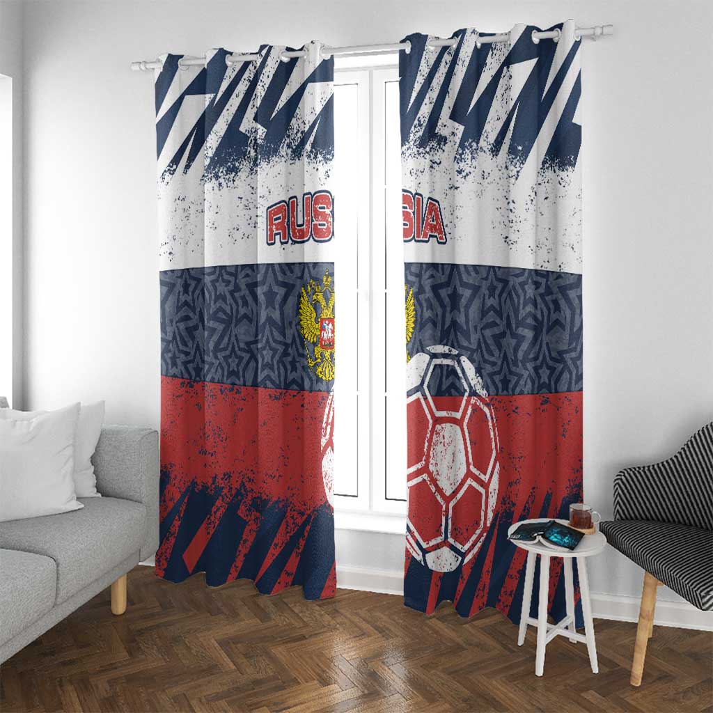 Russia Athletics Window Curtain with Soccer Ball, National Emblem, and Grunge Flag Design