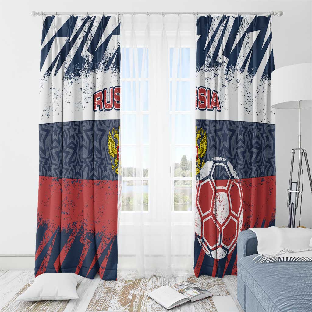 Russia Athletics Window Curtain with Soccer Ball, National Emblem, and Grunge Flag Design