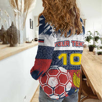 Personalized Russia Athletics Women Casual Shirt with Soccer Ball, National Emblem, and Grunge Flag Design