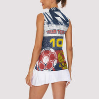 Personalized Russia Athletics Women Sleeveless Polo Shirt with Soccer Ball, National Emblem, and Grunge Flag Design