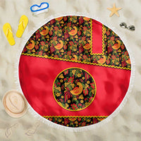 Russia Folk Art Beach Blanket with Khokhloma Pattern and Traditional Rooster Design