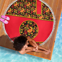 Russia Folk Art Beach Blanket with Khokhloma Pattern and Traditional Rooster Design