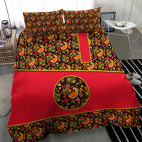 Russia Folk Art Bedding Set with Khokhloma Pattern and Traditional Rooster Design