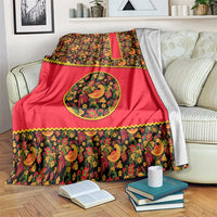 Russia Folk Art Blanket with Khokhloma Pattern and Traditional Rooster Design