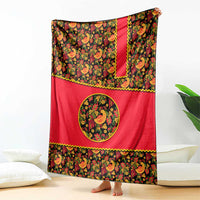Russia Folk Art Blanket with Khokhloma Pattern and Traditional Rooster Design