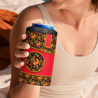 Russia Folk Art 4 in 1 Can Cooler Tumbler with Khokhloma Pattern and Traditional Rooster Design