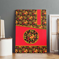 Russia Folk Art Canvas Wall Art with Khokhloma Pattern and Traditional Rooster Design