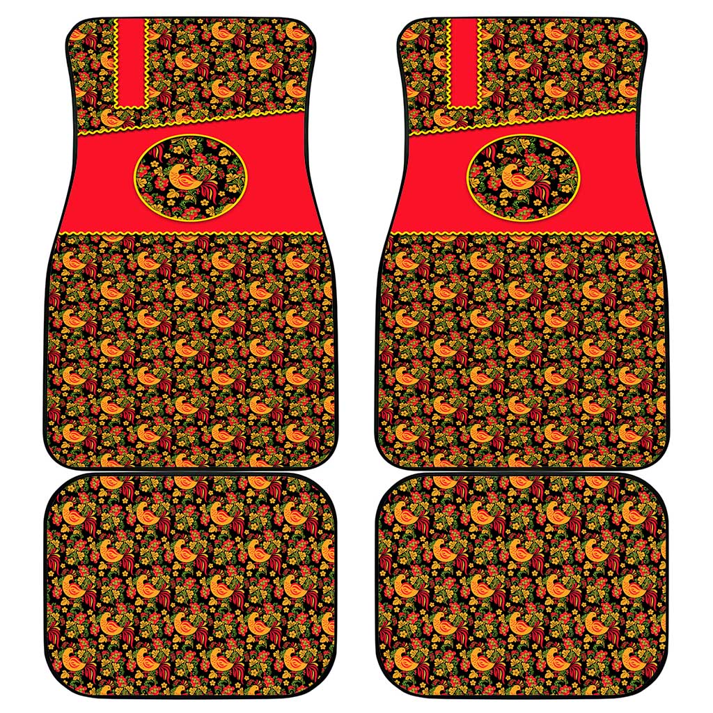 Russia Folk Art Car Mats with Khokhloma Pattern and Traditional Rooster Design