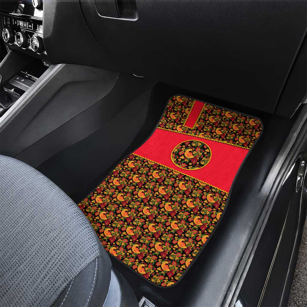 Russia Folk Art Car Mats with Khokhloma Pattern and Traditional Rooster Design