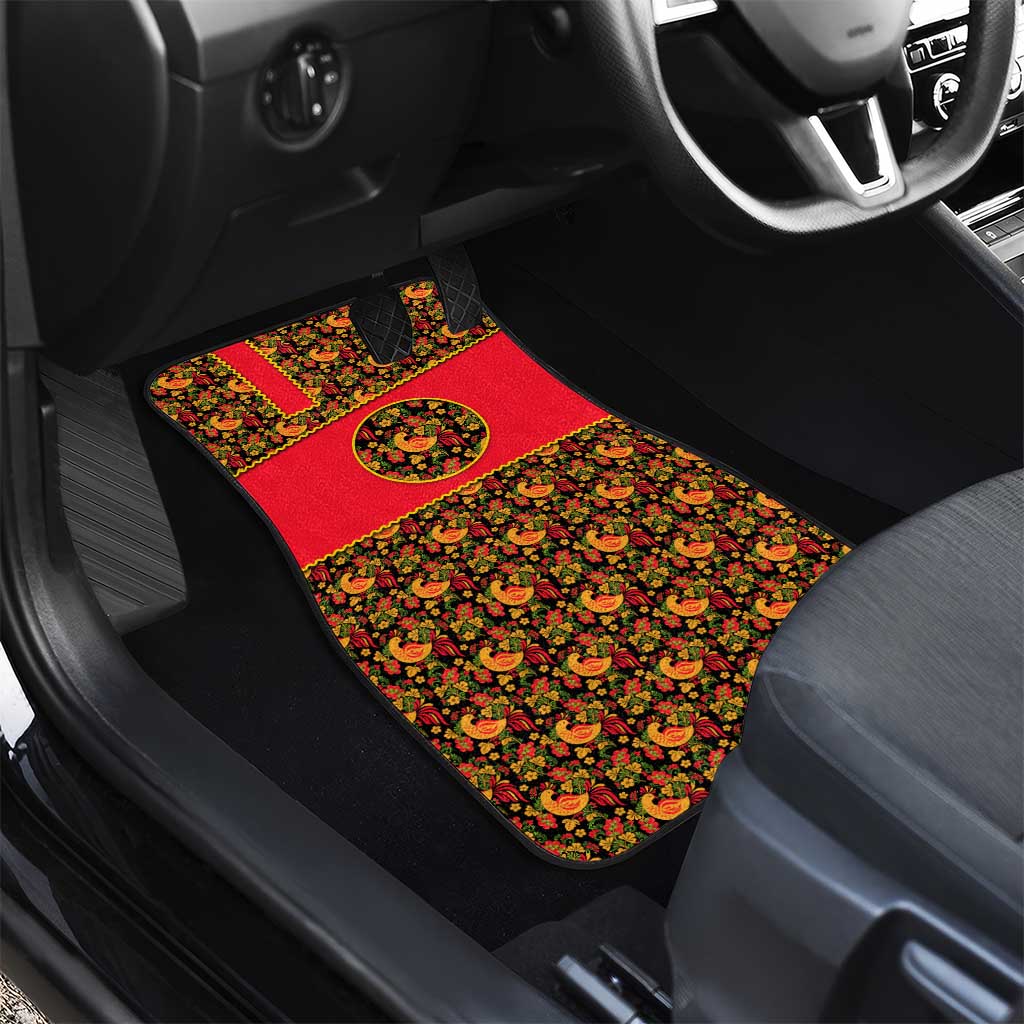 Russia Folk Art Car Mats with Khokhloma Pattern and Traditional Rooster Design