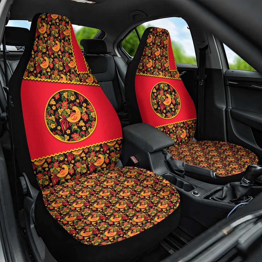 Russia Folk Art Car Seat Cover with Khokhloma Pattern and Traditional Rooster Design