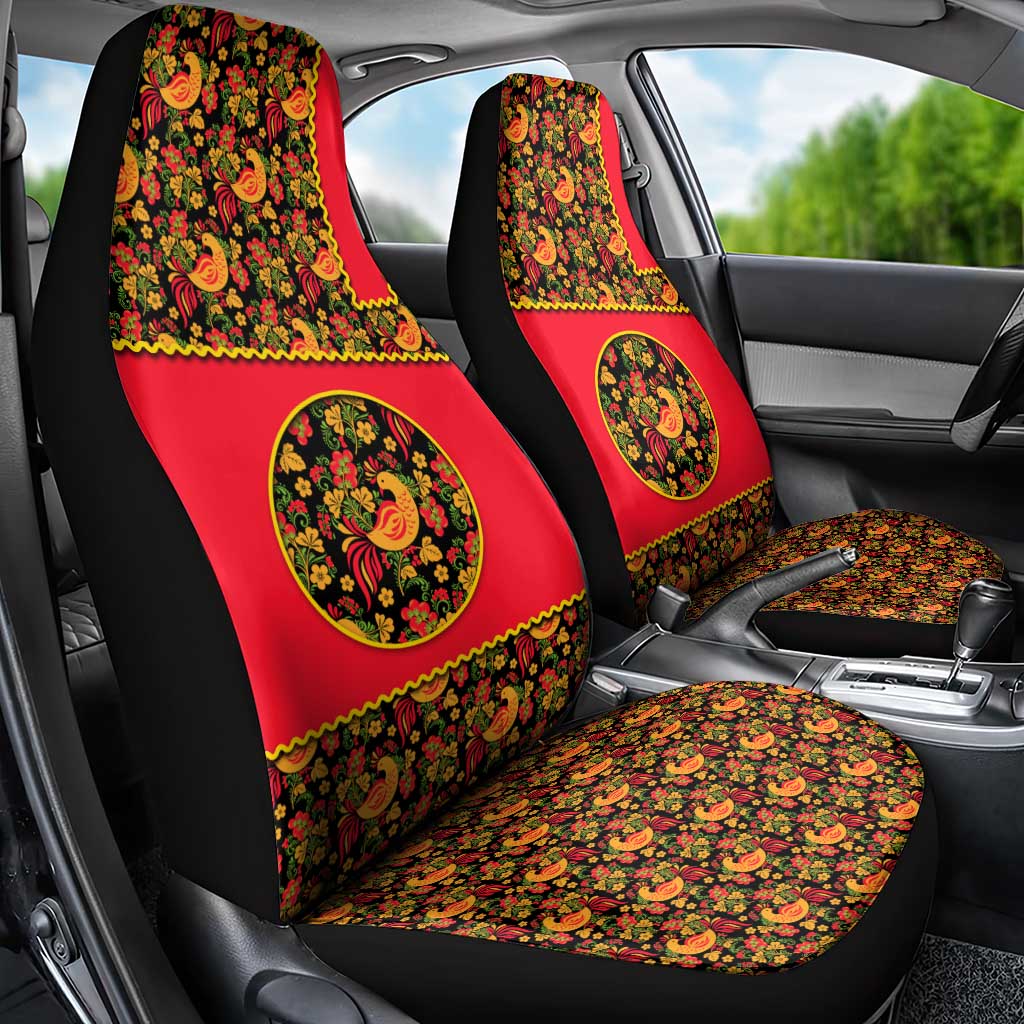 Russia Folk Art Car Seat Cover with Khokhloma Pattern and Traditional Rooster Design