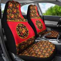 Russia Folk Art Car Seat Cover with Khokhloma Pattern and Traditional Rooster Design