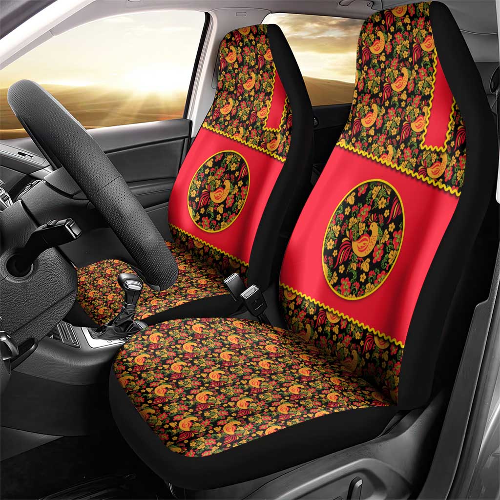 Russia Folk Art Car Seat Cover with Khokhloma Pattern and Traditional Rooster Design