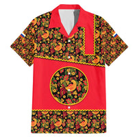 Russia Folk Art Family Matching Mermaid Dress and Hawaiian Shirt with Khokhloma Pattern and Traditional Rooster Design