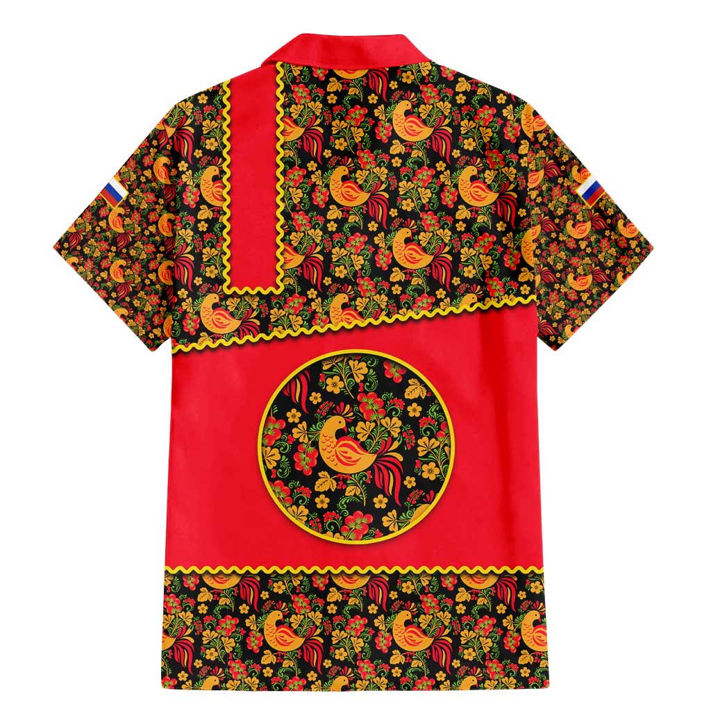 Russia Folk Art Family Matching Mermaid Dress and Hawaiian Shirt with Khokhloma Pattern and Traditional Rooster Design