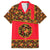 Russia Folk Art Family Matching Off The Shoulder Long Sleeve Dress and Hawaiian Shirt with Khokhloma Pattern and Traditional Rooster Design