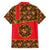 Russia Folk Art Family Matching Off Shoulder Short Dress and Hawaiian Shirt with Khokhloma Pattern and Traditional Rooster Design