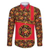 Russia Folk Art Family Matching Puletasi and Hawaiian Shirt with Khokhloma Pattern and Traditional Rooster Design