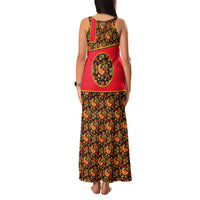 Russia Folk Art Family Matching Tank Maxi Dress and Hawaiian Shirt with Khokhloma Pattern and Traditional Rooster Design